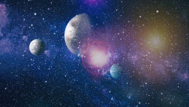 Uzaydaki gezegenler, yıldızlar ve galaksiler uzay keşiflerinin güzelliğini gösteriyor. NASA tarafından döşenmiş elementler