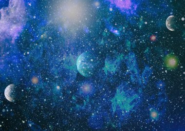 Fütürist soyut alan arkaplanı. Yıldızlı ve nebulalı gece gökyüzü. Bu görüntünün elementleri NASA tarafından desteklenmektedir