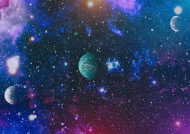 Fütürist soyut alan arkaplanı. Yıldızlı ve nebulalı gece gökyüzü. Bu görüntünün elementleri NASA tarafından desteklenmektedir