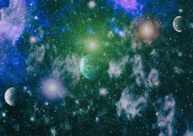 Fütürist soyut alan arkaplanı. Yıldızlı ve nebulalı gece gökyüzü. Bu görüntünün elementleri NASA tarafından desteklenmektedir