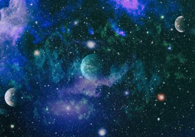 Fütürist soyut alan arkaplanı. Yıldızlı ve nebulalı gece gökyüzü. Bu görüntünün elementleri NASA tarafından desteklenmektedir