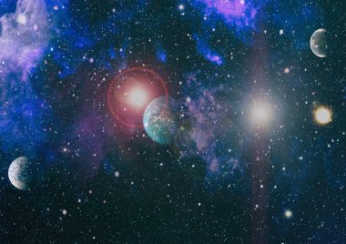 Fütürist soyut alan arkaplanı. Yıldızlı ve nebulalı gece gökyüzü. Bu görüntünün elementleri NASA tarafından desteklenmektedir