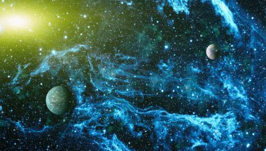 Fütürist soyut alan arkaplanı. Yıldızlı ve nebulalı gece gökyüzü. Bu görüntünün elementleri NASA tarafından desteklenmektedir