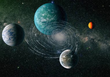 Fütürist soyut alan arkaplanı. Yıldızlı ve nebulalı gece gökyüzü. Bu görüntünün elementleri NASA tarafından desteklenmektedir