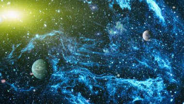 Fütürist soyut alan arkaplanı. Yıldızlı ve nebulalı gece gökyüzü. Bu görüntünün elementleri NASA tarafından desteklenmektedir