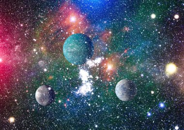 Uzaydaki gezegenler, yıldızlar ve galaksiler uzay keşiflerinin güzelliğini gösteriyor. NASA tarafından döşenmiş elementler