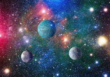 Uzaydaki gezegenler, yıldızlar ve galaksiler uzay keşiflerinin güzelliğini gösteriyor. NASA tarafından döşenmiş elementler