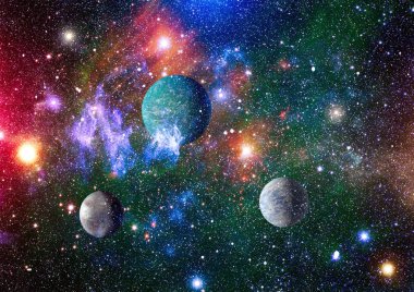 Uzaydaki gezegenler, yıldızlar ve galaksiler uzay keşiflerinin güzelliğini gösteriyor. NASA tarafından döşenmiş elementler