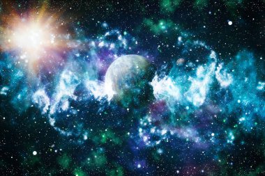 Parlak yıldız bulutsu. Uzak galaksi. Soyut resim. Nasa tarafından döşenmiş bu görüntü unsurları.