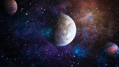 Uzaydaki gezegenler, yıldızlar ve galaksiler uzay keşiflerinin güzelliğini gösteriyor. NASA tarafından döşenmiş elementler