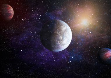 Uzaydaki gezegenler, yıldızlar ve galaksiler uzay keşiflerinin güzelliğini gösteriyor. NASA tarafından döşenmiş elementler