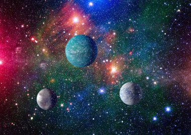 Uzaydaki gezegenler, yıldızlar ve galaksiler uzay keşiflerinin güzelliğini gösteriyor. NASA tarafından döşenmiş elementler