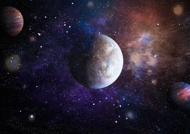 Uzaydaki gezegenler, yıldızlar ve galaksiler uzay keşiflerinin güzelliğini gösteriyor. NASA tarafından döşenmiş elementler