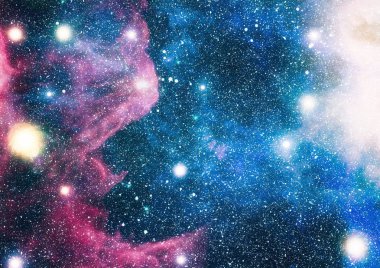 Gezegen ve galaksinin yıldızları serbest uzayda. Bu görüntünün elementleri NASA tarafından desteklenmektedir .