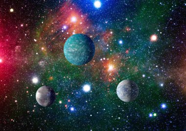 Gezegen ve galaksinin yıldızları serbest uzayda. Bu görüntünün elementleri NASA tarafından desteklenmektedir .