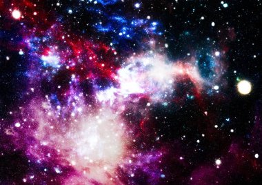 Gezegen ve galaksinin yıldızları serbest uzayda. Bu görüntünün elementleri NASA tarafından desteklenmektedir .