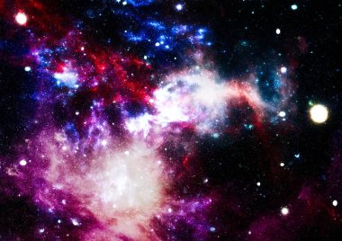 Gezegen ve galaksinin yıldızları serbest uzayda. Bu görüntünün elementleri NASA tarafından desteklenmektedir .