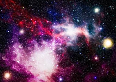 Gezegen ve galaksinin yıldızları serbest uzayda. Bu görüntünün elementleri NASA tarafından desteklenmektedir .