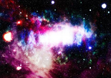 Gezegen ve galaksinin yıldızları serbest uzayda. Bu görüntünün elementleri NASA tarafından desteklenmektedir .