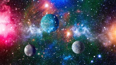 Gezegen ve galaksinin yıldızları serbest uzayda. Bu görüntünün elementleri NASA tarafından desteklenmektedir .