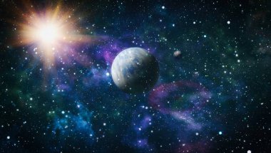 Parlak yıldız bulutsu. Uzak galaksi. Soyut resim. Nasa tarafından döşenmiş bu görüntü unsurları.