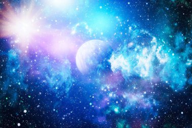 Parlak yıldız bulutsu. Uzak galaksi. Soyut resim. Nasa tarafından döşenmiş bu görüntü unsurları.