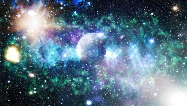 Parlak yıldız bulutsu. Uzak galaksi. Soyut resim. Nasa tarafından döşenmiş bu görüntü unsurları.