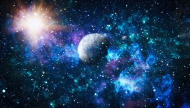 Parlak yıldız bulutsu. Uzak galaksi. Soyut resim. Nasa tarafından döşenmiş bu görüntü unsurları.