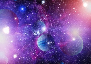 Gezegen ve galaksinin yıldızları serbest uzayda. Bu görüntünün elementleri NASA tarafından desteklenmektedir .