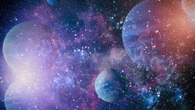 Gezegen ve galaksinin yıldızları serbest uzayda. Bu görüntünün elementleri NASA tarafından desteklenmektedir .