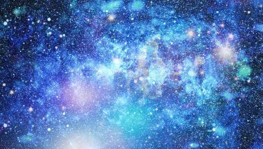 Gezegen ve galaksinin yıldızları serbest uzayda. Bu görüntünün elementleri NASA tarafından desteklenmektedir .