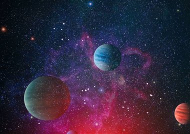 Gezegen ve galaksinin yıldızları serbest uzayda. Bu görüntünün elementleri NASA tarafından desteklenmektedir .