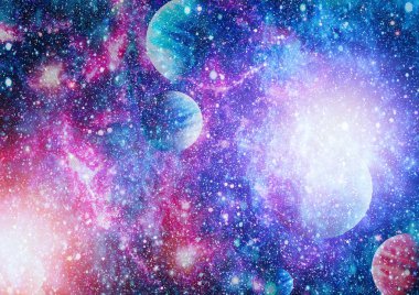 Gezegen ve galaksinin yıldızları serbest uzayda. Bu görüntünün elementleri NASA tarafından desteklenmektedir .