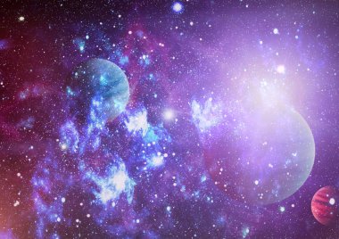 Gezegen ve galaksinin yıldızları serbest uzayda. Bu görüntünün elementleri NASA tarafından desteklenmektedir .