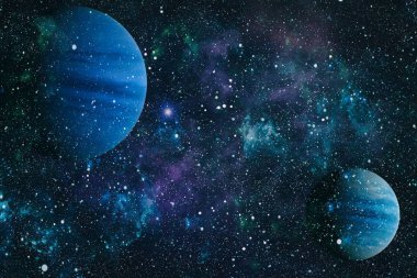 Gezegen ve galaksinin yıldızları serbest uzayda. Bu görüntünün elementleri NASA tarafından desteklenmektedir .