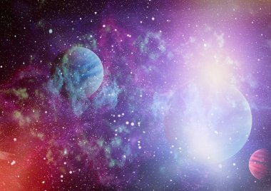 Gezegen ve galaksinin yıldızları serbest uzayda. Bu görüntünün elementleri NASA tarafından desteklenmektedir .