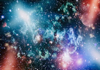 Gezegen ve galaksinin yıldızları serbest uzayda. Bu görüntünün elementleri NASA tarafından desteklenmektedir .