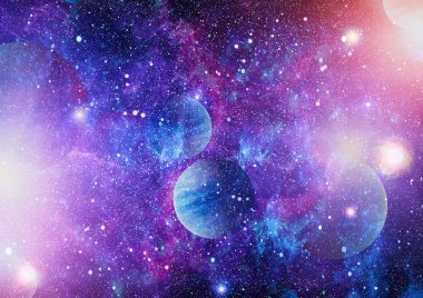 Gezegen ve galaksinin yıldızları serbest uzayda. Bu görüntünün elementleri NASA tarafından desteklenmektedir .