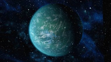 Gezegen ve galaksinin yıldızları serbest uzayda. Bu görüntünün elementleri NASA tarafından desteklenmektedir .