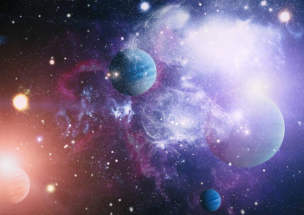 Stars of a planet and galaxy in a free space. Elements of this image furnished by NASA .