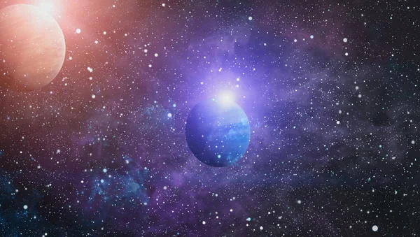Gezegen ve galaksinin yıldızları serbest uzayda. Bu görüntünün elementleri NASA tarafından desteklenmektedir .