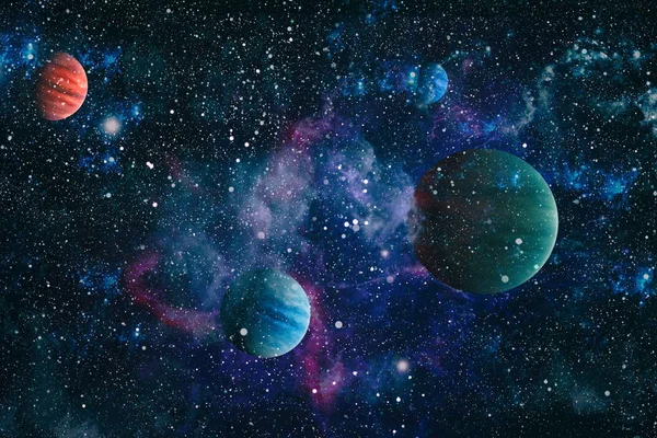 Gezegen ve galaksinin yıldızları serbest uzayda. Bu görüntünün elementleri NASA tarafından desteklenmektedir .