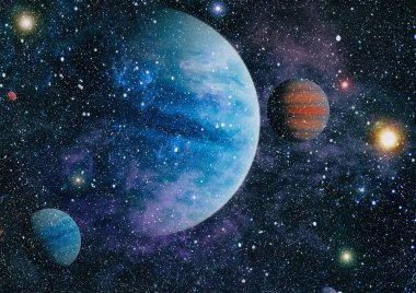 Nebula ve galaksiler uzayda. Bu görüntünün elementleri NASA tarafından desteklenmektedir.