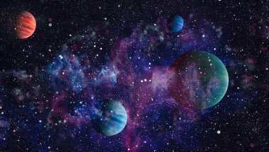 Nebula ve galaksiler uzayda. Bu görüntünün elementleri NASA tarafından desteklenmektedir.