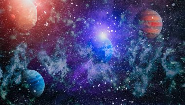 Nebula ve galaksiler uzayda. Bu görüntünün elementleri NASA tarafından desteklenmektedir.