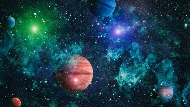 Nebula ve galaksiler uzayda. Bu görüntünün elementleri NASA tarafından desteklenmektedir.