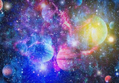 Nebula ve galaksiler uzayda. Bu görüntünün elementleri NASA tarafından desteklenmektedir.