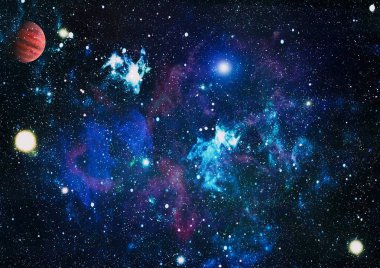 Uzayda ateşli bir patlama. Evrenin soyut çizimi. Bu görüntünün elementleri NASA tarafından desteklenmektedir