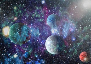 Fütürist soyut alan arkaplanı. Yıldızlı ve nebulalı gece gökyüzü. Bu görüntünün elementleri NASA tarafından desteklenmektedir