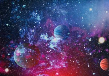 Uzayda ateşli bir patlama. Evrenin soyut çizimi. Bu görüntünün elementleri NASA tarafından desteklenmektedir